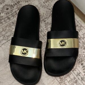 Michael Kors Black and Gold Slides Size 11